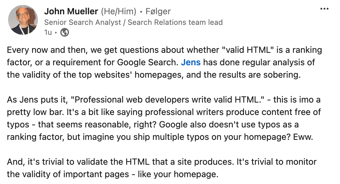 john mueller about valid html