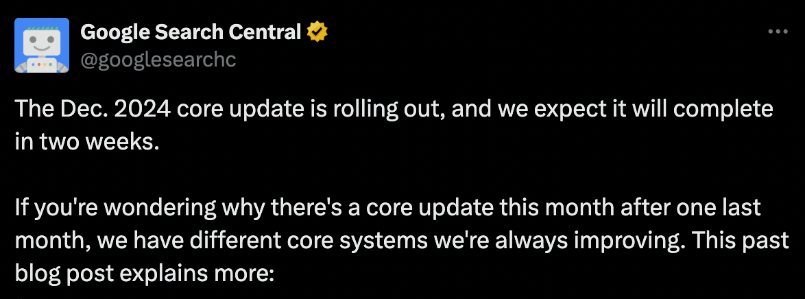 google december 2024 core update announcement