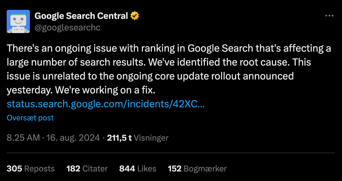 google august ranking glitch