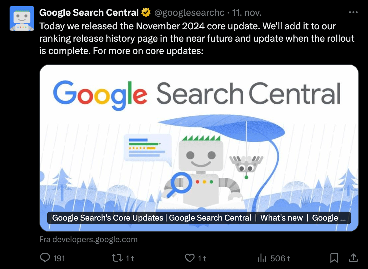 google november 2024 core update rolling out