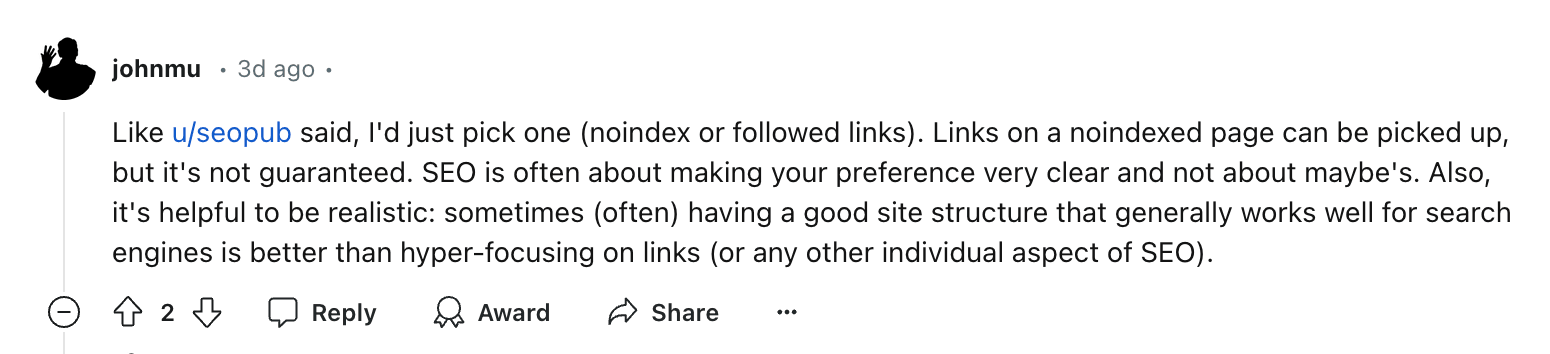 john mueller about noindex and canonical tags