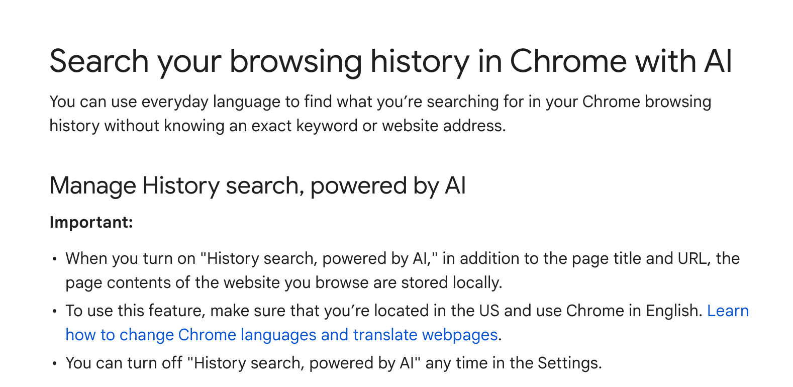 google ai function for browser history