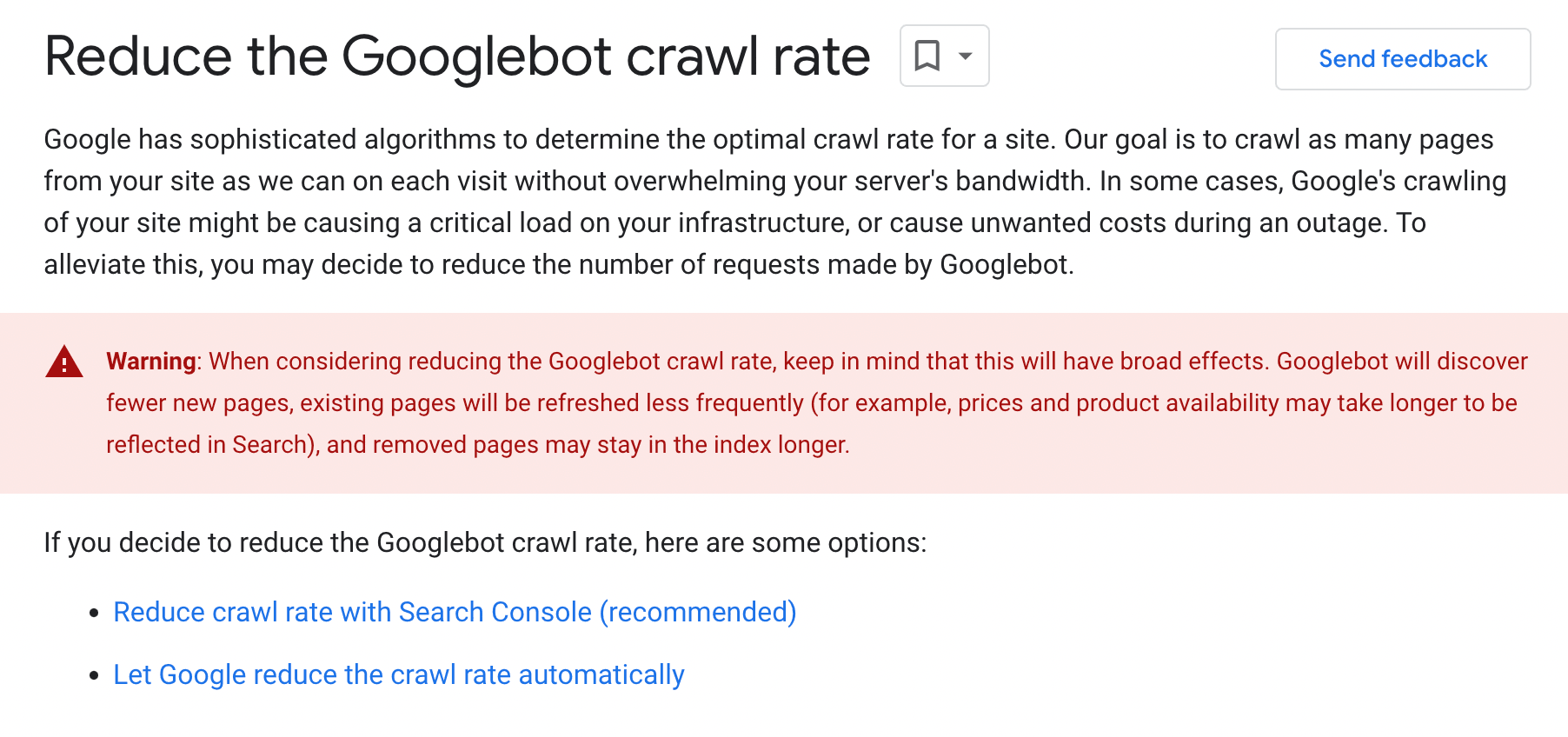 Reduce the googlebot crawl rate page