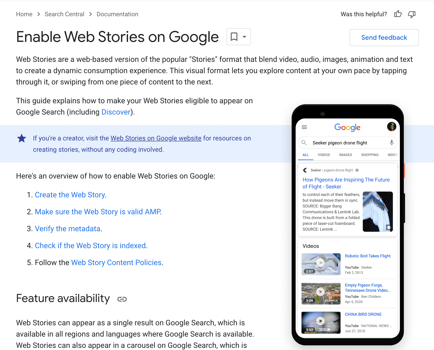 Updated the Availability of Web Stories