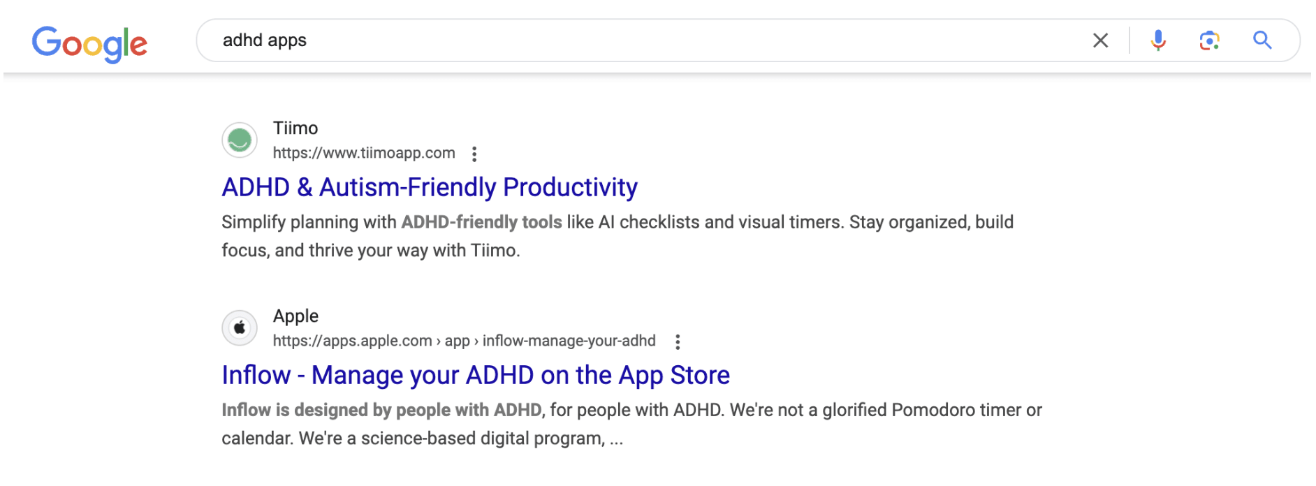 adhd apps search on google with tiimo