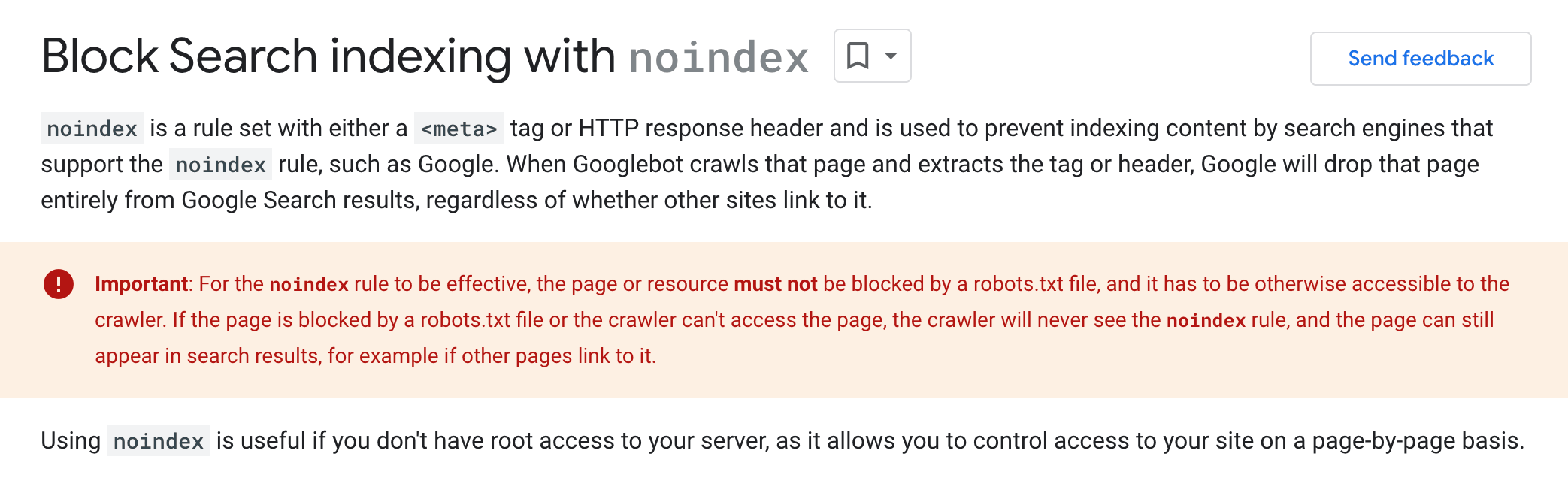 block search indexing with noindex