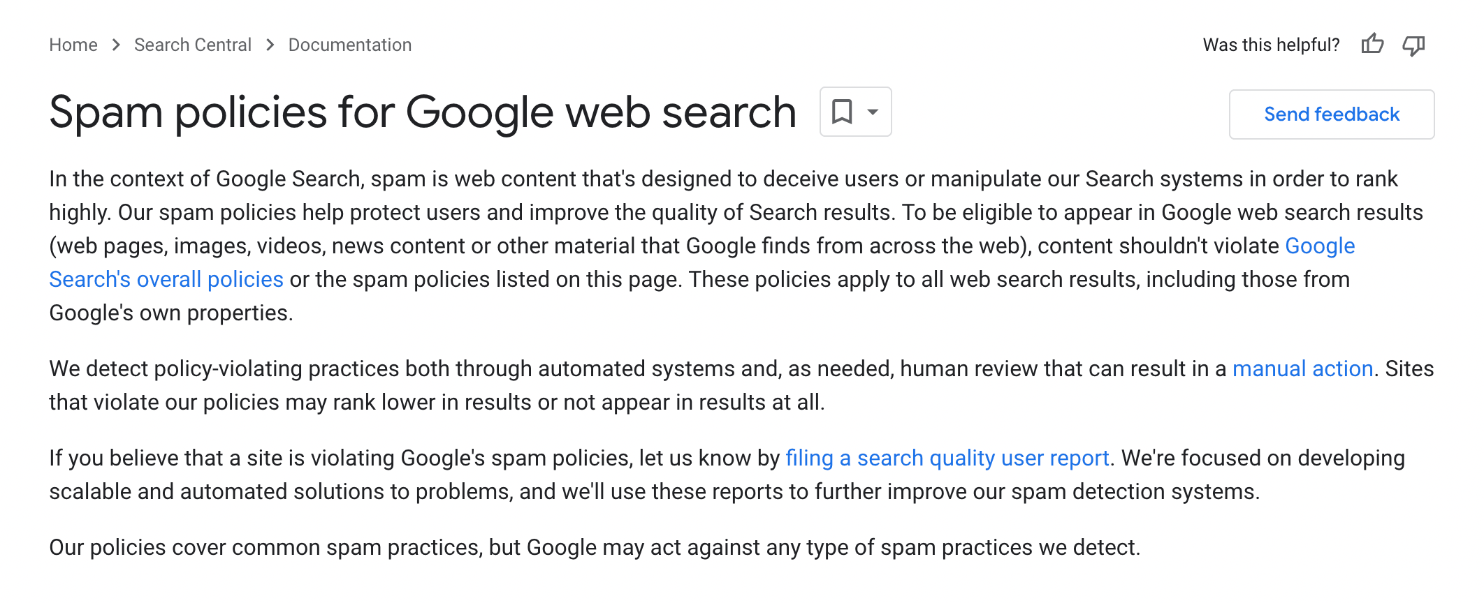 spam policies for google web search