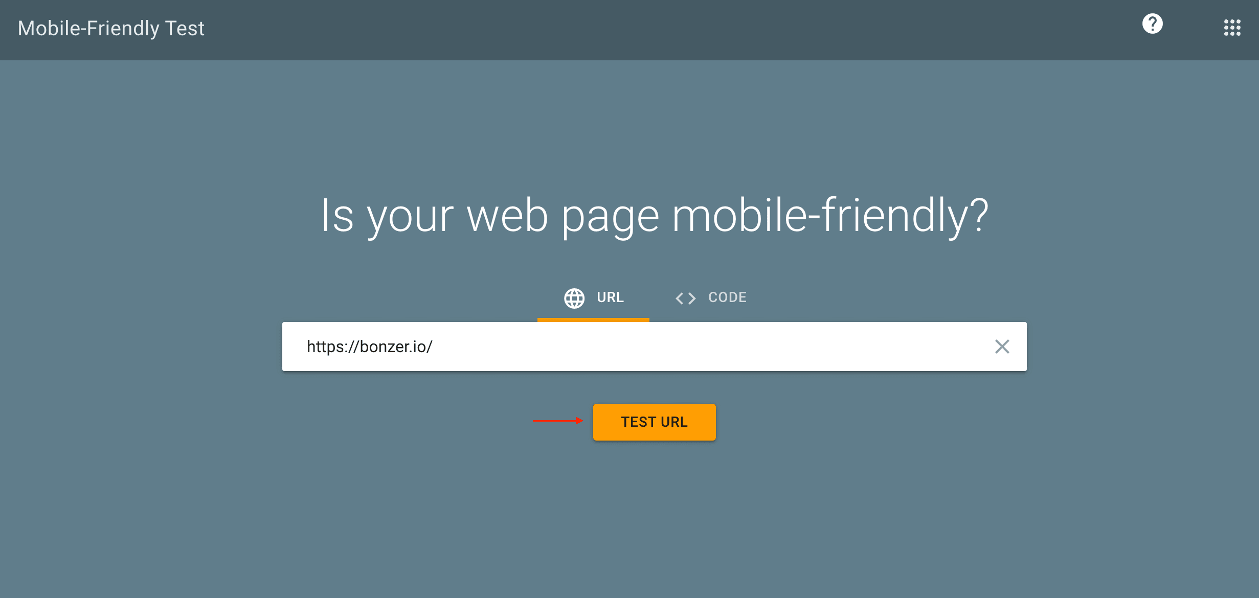 Screenshot of Mobile-Friendly Test website