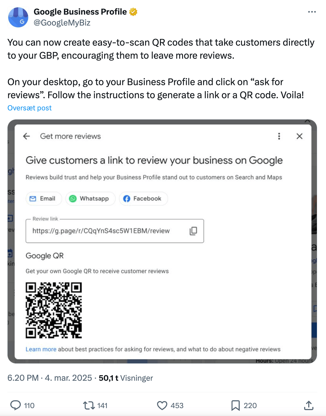 google business profile qr code update