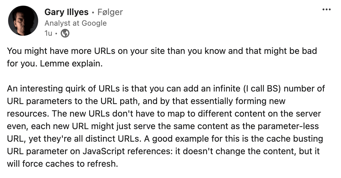 gary illyes warns about challenges with url parameters