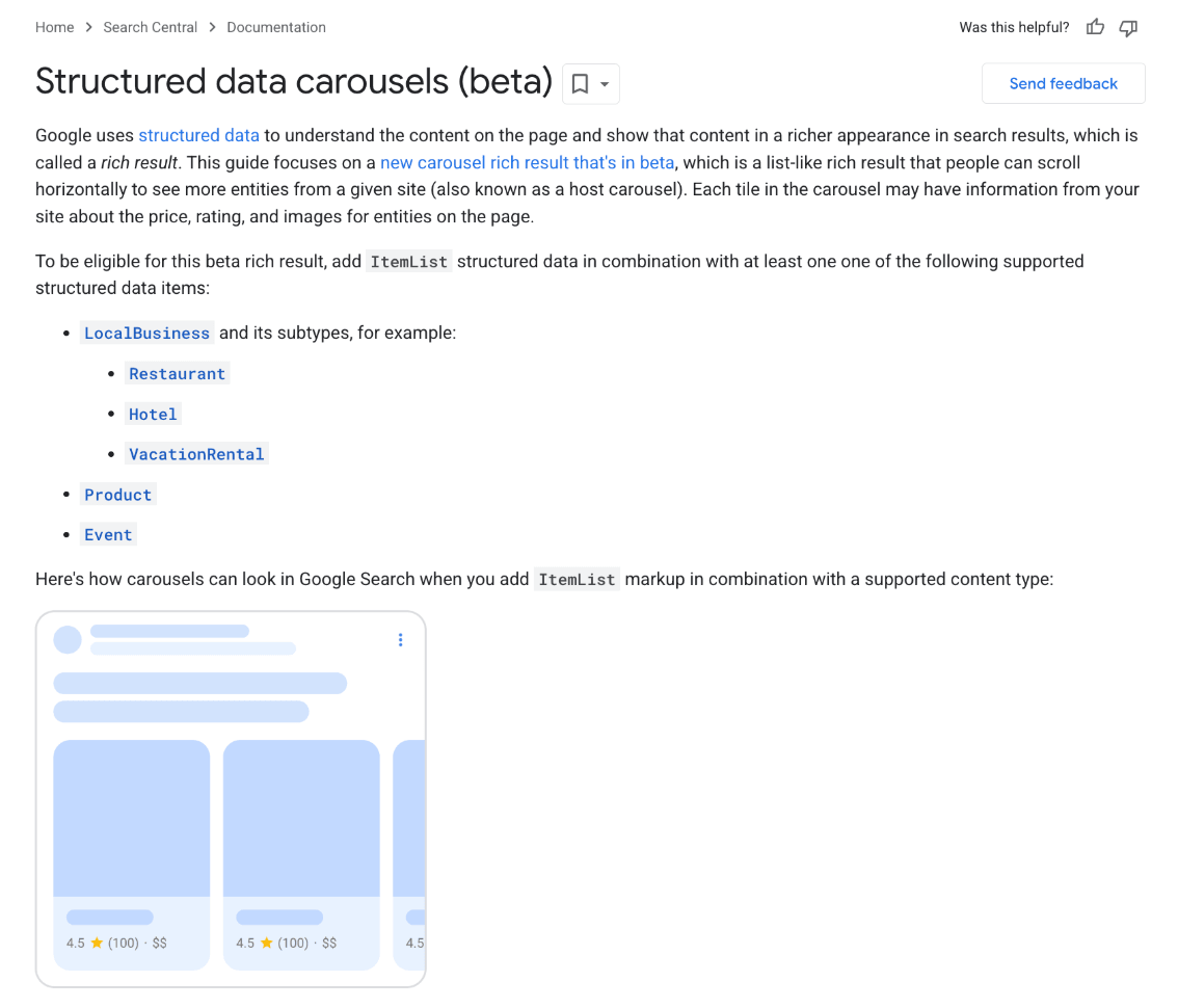 structured data carousels beta documentation