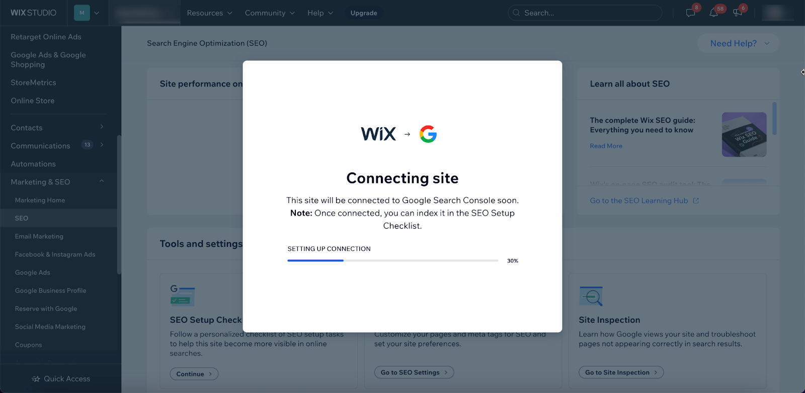 search console api example with wix