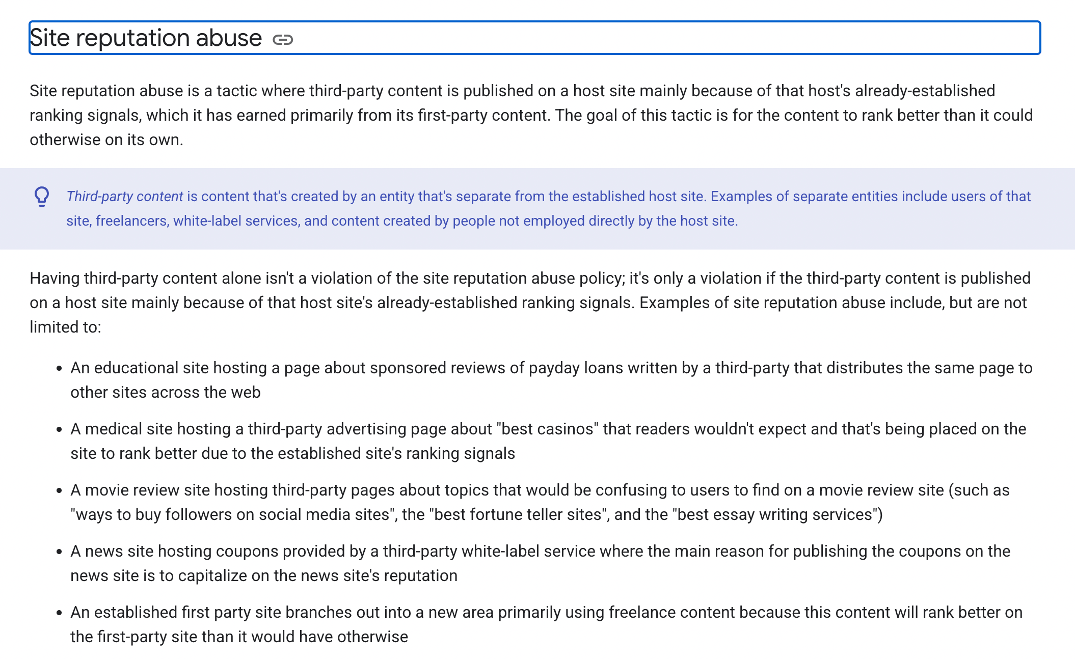 update to site reputation abuse documentation