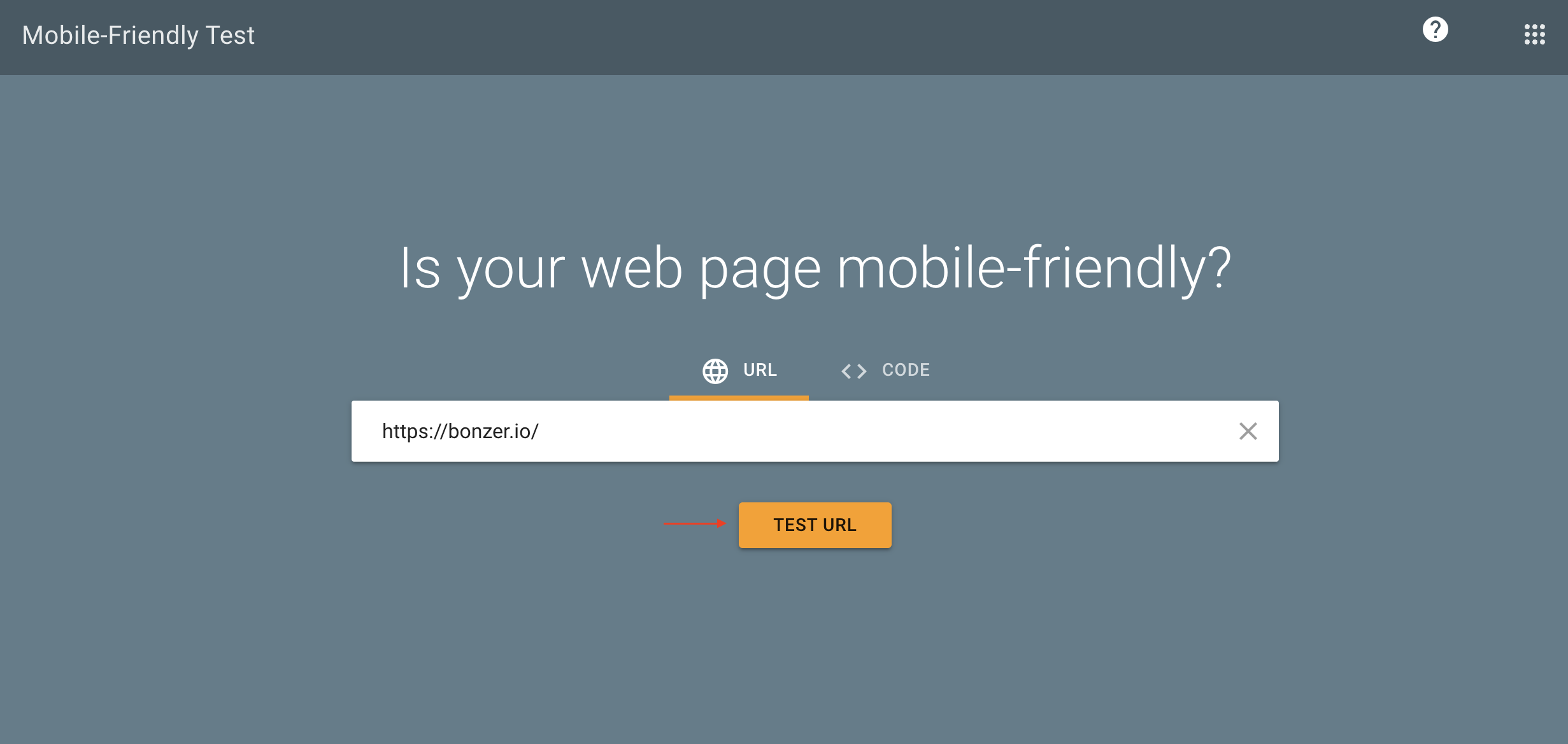 Screenshot of Mobile-Friendly Test website