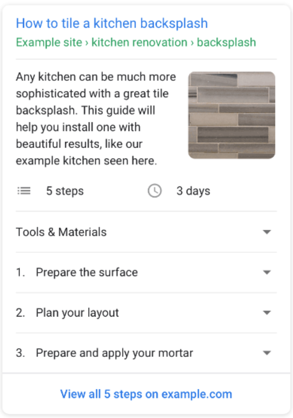 How to tile a kitchen rich snippet on Google